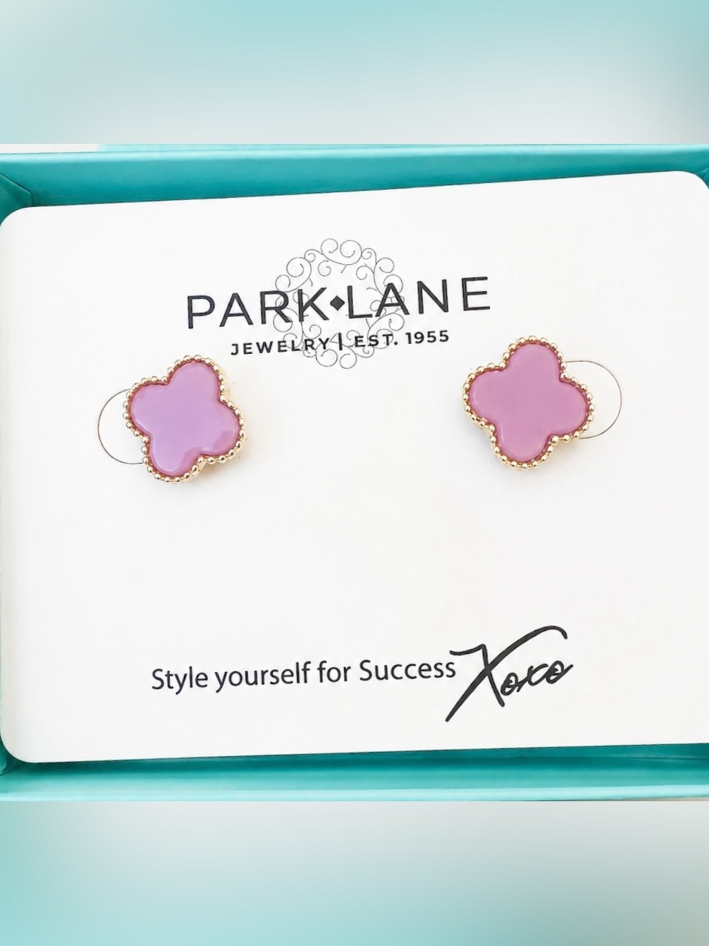 Park Lane Lilac Clover Stud Earrings with Gold Trim